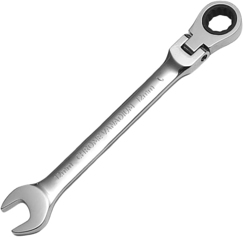 WISEUP Ratchet Wrench, 12mm Flex Head Ratcheting Wrench, CR-V Anti-slip Labor-saving, 2 in1 Industrial Wrench, Mechanic Automotive Tools - Image 1